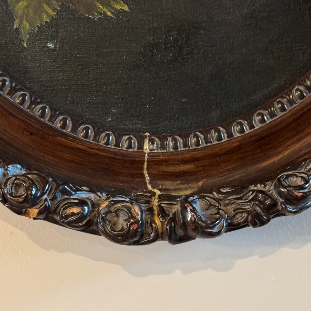 Vintage Ornate Oval Framed Original Oil Painting Apple Strawberry Fruit Floral - Picture 14 of 17